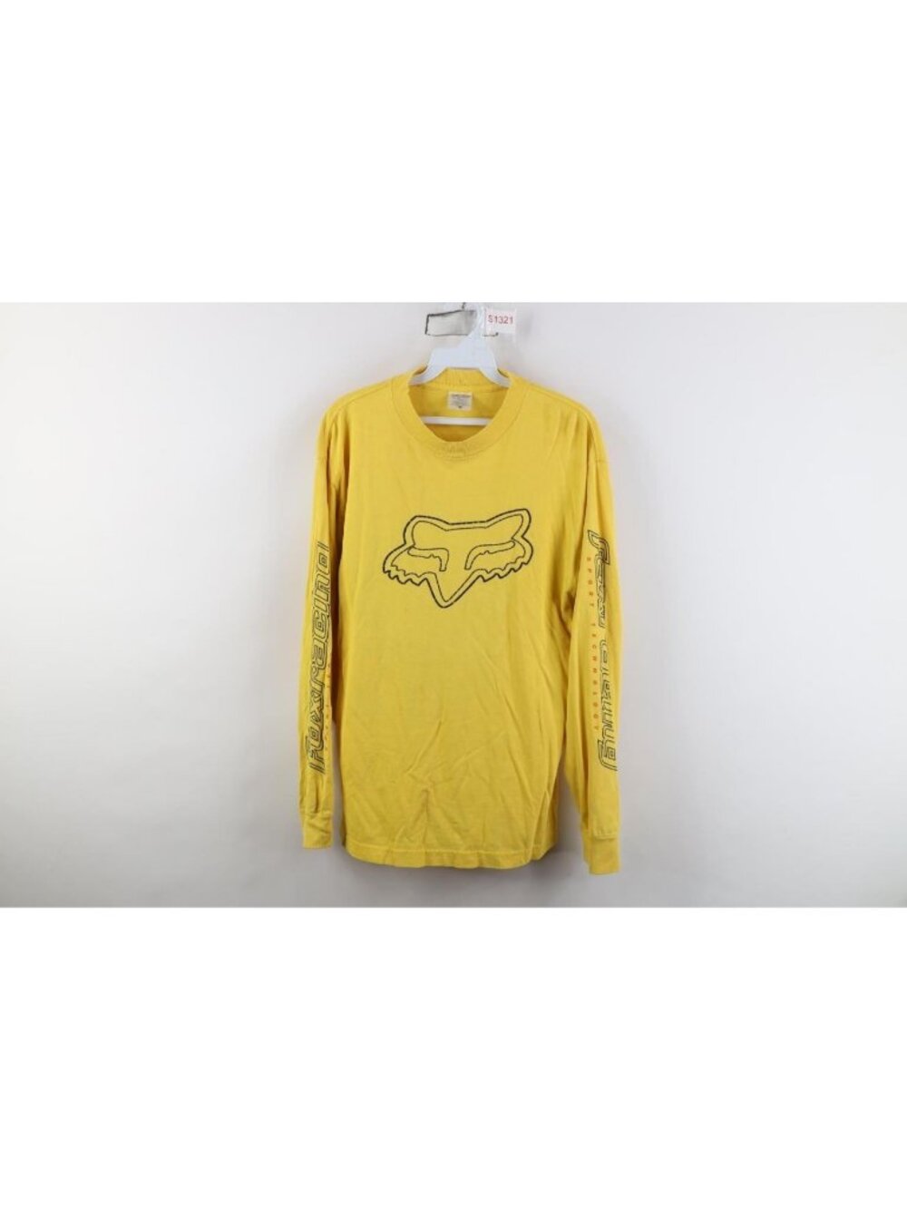 Vtg 90s Fox Racing Mens Medium Distressed Spell Out Long Sleeve T-Shirt Yellow